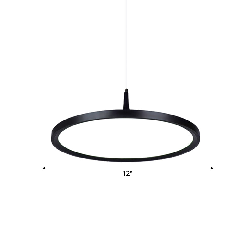 Sleek Led Office Pendant Lamp With Metal Shade - White/Black Ceiling Fixture In Multiple Sizes And