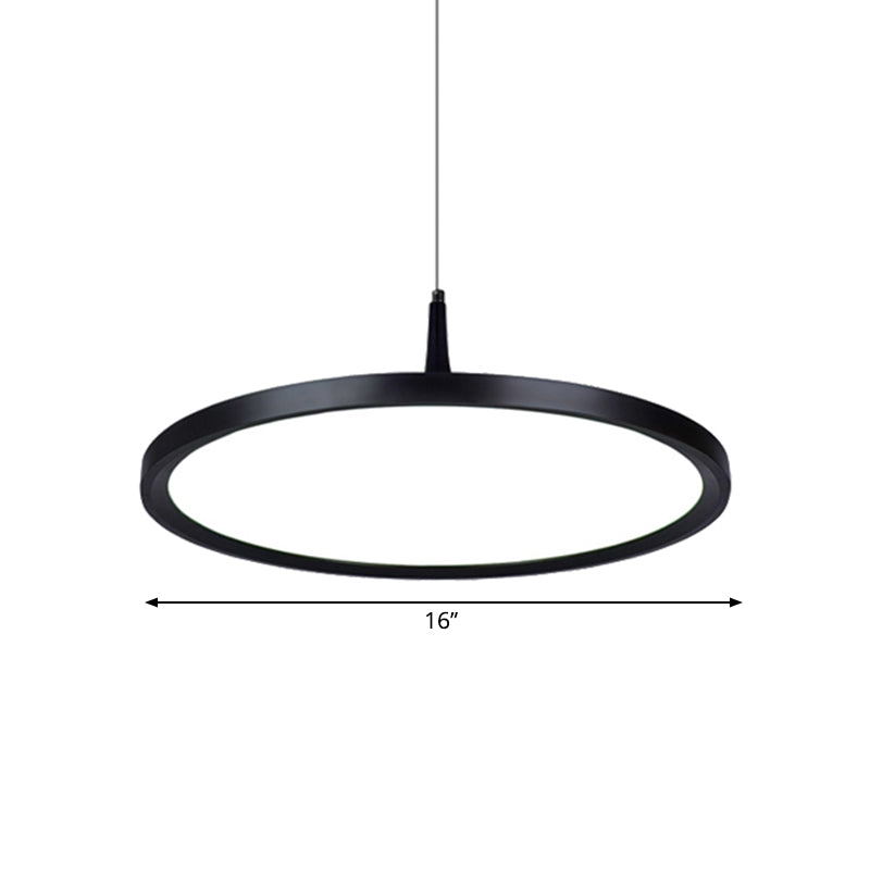 Sleek Led Office Pendant Lamp With Metal Shade - White/Black Ceiling Fixture In Multiple Sizes And