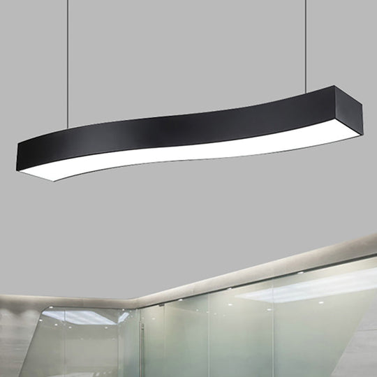 Modern Led Black Metal Pendant Lamp With Recessed Diffuser - Wide Wave Design (18/23.5/47)