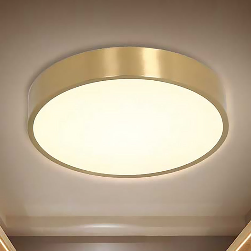 Ultra Thin Modern Brass Led Flush Mount Light 12/16/19.5 Dia Acrylic Diffuser Warm/White For Bedroom