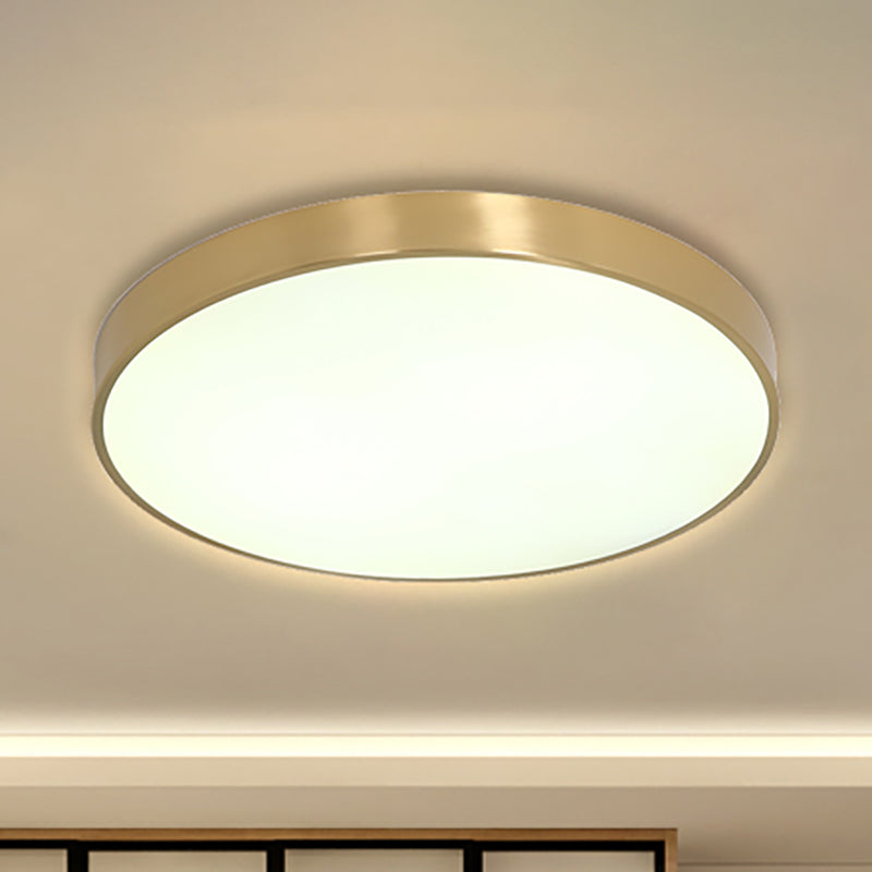 Ultra Thin Modern Brass Led Flush Mount Light 12/16/19.5 Dia Acrylic Diffuser Warm/White For Bedroom