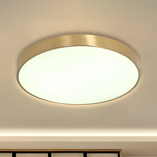 Ultra Thin Modern Brass Led Flush Mount Light 12/16/19.5 Dia Acrylic Diffuser Warm/White For Bedroom