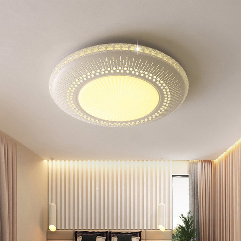 Contemporary Crystal Accent Led Ceiling Lamp - 21/25 Round Shade Flush Mount Fixture White Light