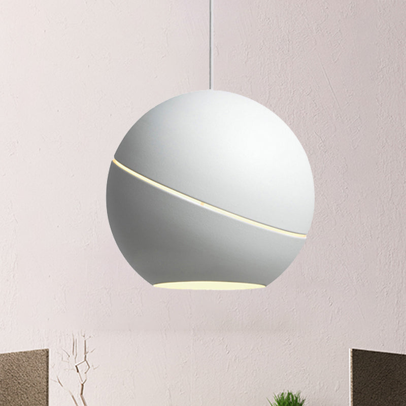 Simple Style 1-Light Metallic Pendant Lamp For Living Room - Black/Pewter Sliced Sphere Hanging