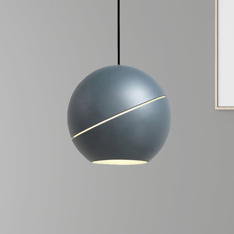 Simple Style 1-Light Metallic Pendant Lamp For Living Room - Black/Pewter Sliced Sphere Hanging