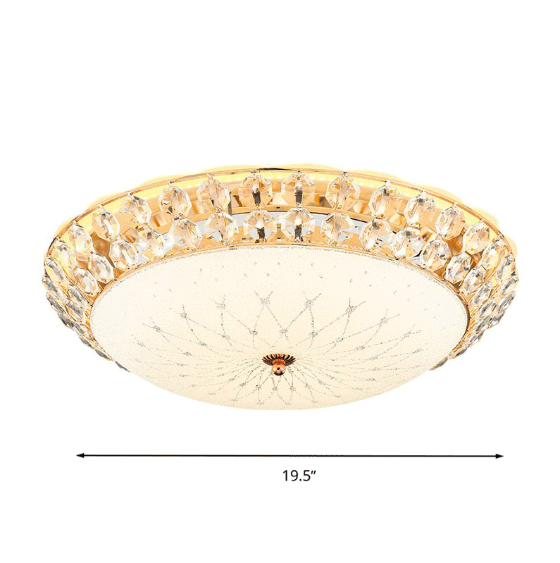 White Glass Led Flush Light With Crystal Accent - Simplicity Ceiling Lamp Available In 3 Sizes