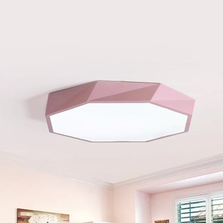 Kids Bedroom Led Ceiling Light - Acrylic Octagon Flush Mount With Macaron Candy Colors Pink / 12