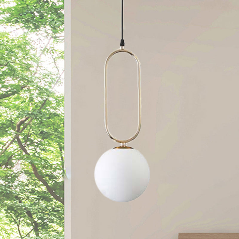Modern Orb Pendant Light With Milk Glass Shade Gold Finish - Ideal For Living Room