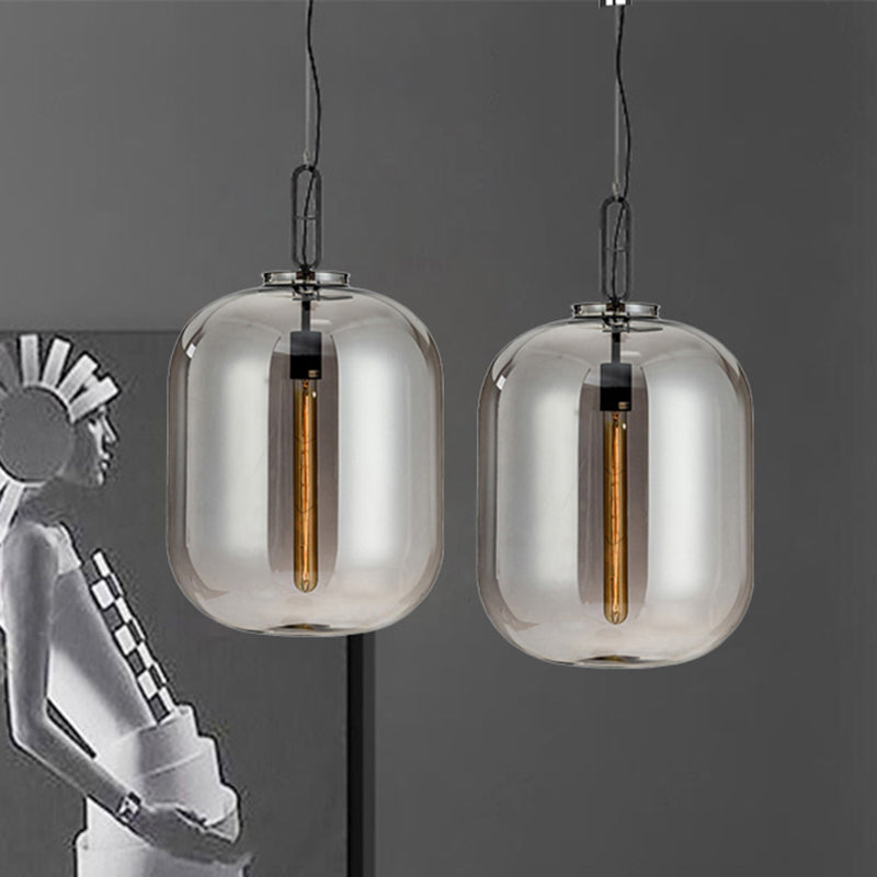Modernist Glass Shade Oval Pendant Light Fixture For Bedroom 1 Amber/Smoke Gray 10’/14’ W