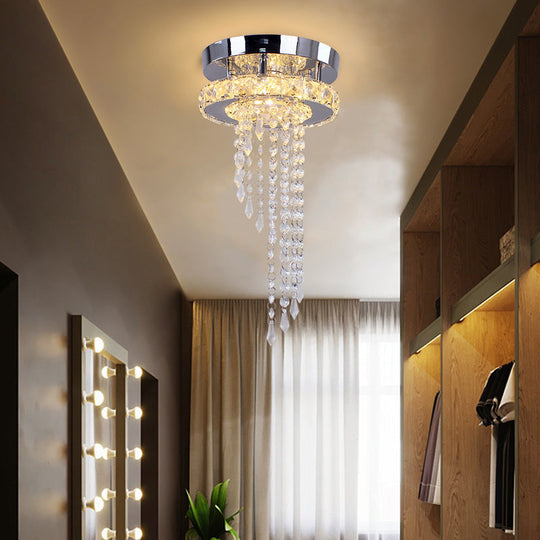 Modern Led Spiral Crystal Ceiling Light For Corridor: Stainless Steel Flushmount Stainless-Steel /