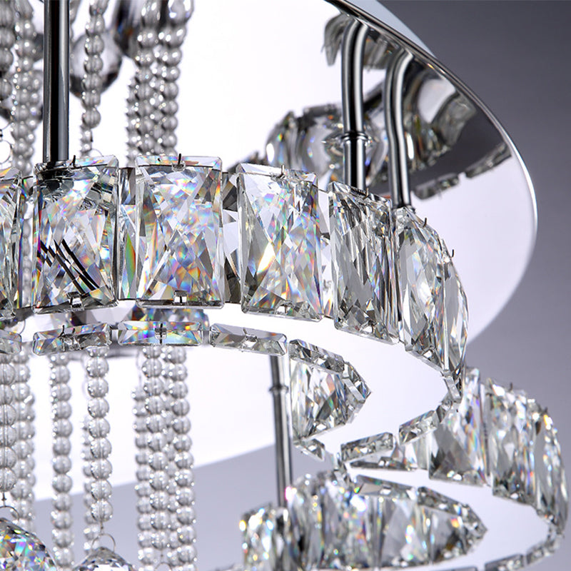 Modern Chrome Flush Mount Light With K9 Crystal For Living Room Ceiling