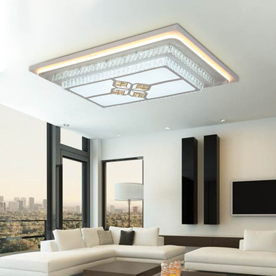 White Crystal Flush Mount Led Ceiling Light Fixture For Living Room / 43’ Rectangle