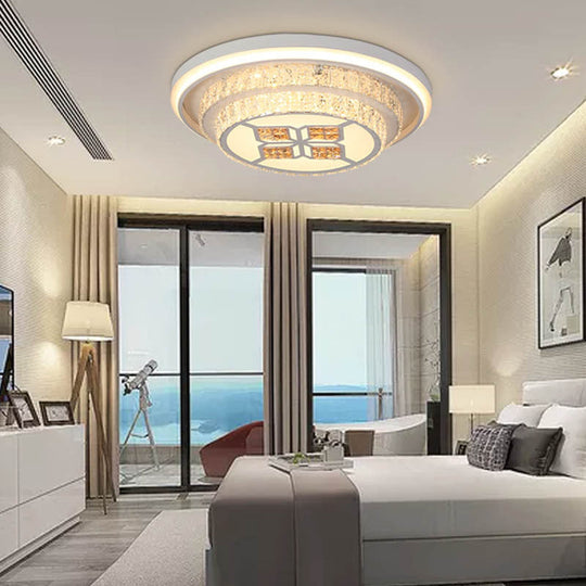White Crystal Flush Mount Led Ceiling Light Fixture For Living Room / 23.5’ Round