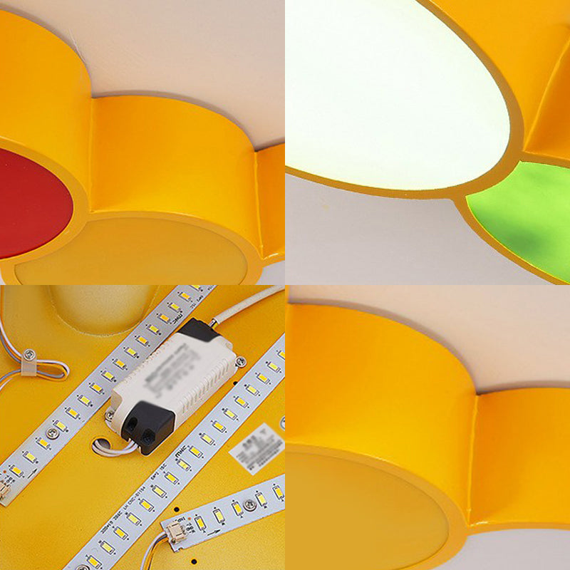 Licht fürs Lernen: Gelbe LED-Deckenleuchte aus Metall mit niedlichem Cartoon-Raupen-Design für Kindergartenräume 