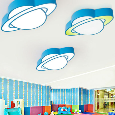 Cartoon Led Planet Ceiling Lamp With Blue Finish - Perfect For Kindergarten