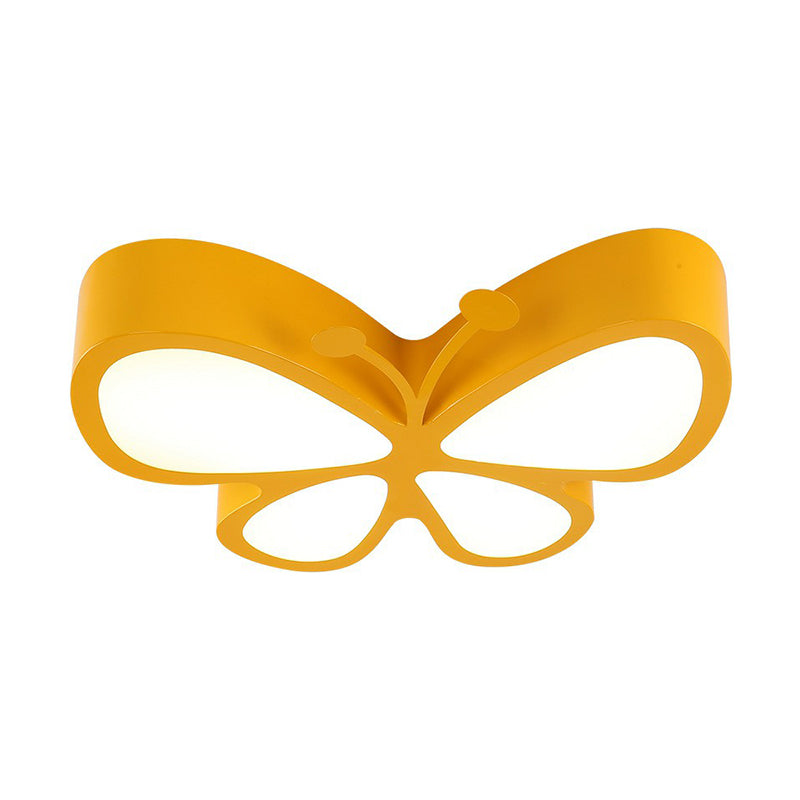 Butterfly Led Flush Mount Light - Nursery Ceiling Lamp Cartoon Metal Design Yellow / 18 White