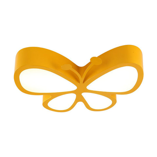 Butterfly Led Flush Mount Light - Nursery Ceiling Lamp Cartoon Metal Design Yellow / 18 White