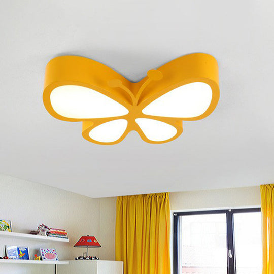 Butterfly Led Flush Mount Light - Nursery Ceiling Lamp Cartoon Metal Design