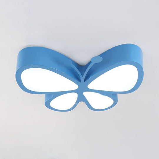Butterfly Led Flush Mount Light - Nursery Ceiling Lamp Cartoon Metal Design Blue / 18 White