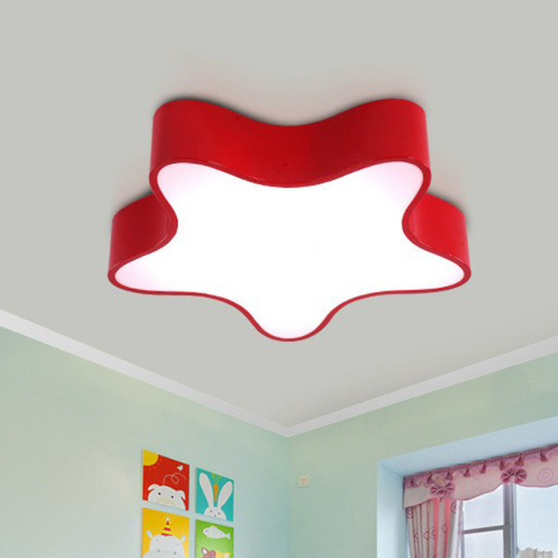 Cartoon Metal Pentacle Led Flush Mount Ceiling Light For Bedrooms Red / 18 White
