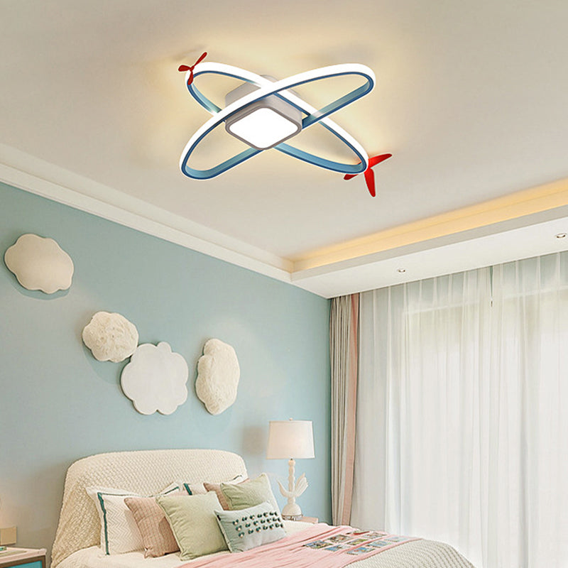 Cartoon Jet Plane Led Flush - Mount Light Fixture For Child Bedroom Ceiling - Blue