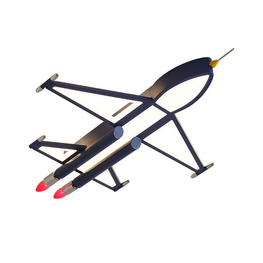 Cartoon Jet Plane Led Flush - Mount Light Fixture For Child Bedroom Ceiling - Blue