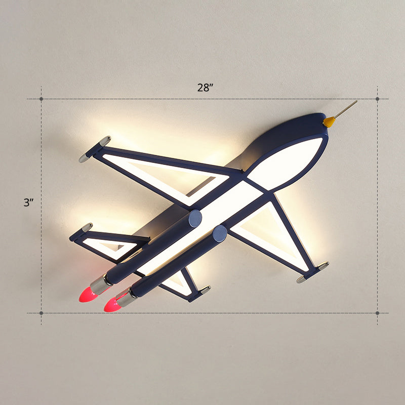 Cartoon Jet Plane Led Flush - Mount Light Fixture For Child Bedroom Ceiling - Blue / Remote Control