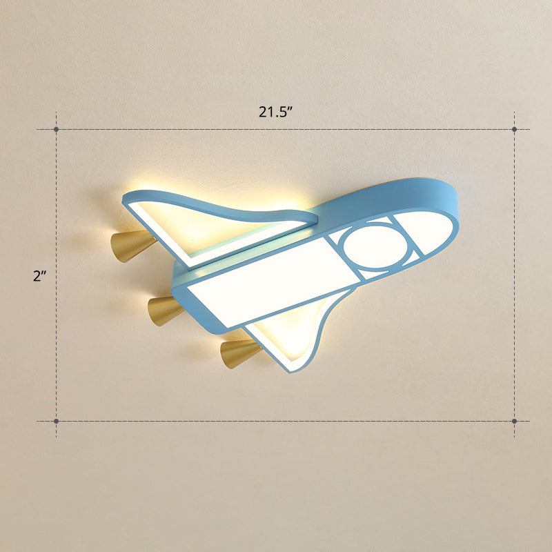 Cartoon Jet Plane Led Flush - Mount Light Fixture For Child Bedroom Ceiling - Blue / Warm Rounded