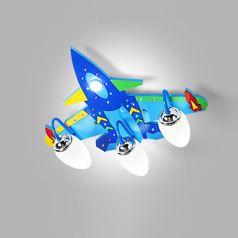 Blue Wooden Cartoon Jet Ceiling Lamp For Childrens Bedroom 3 /