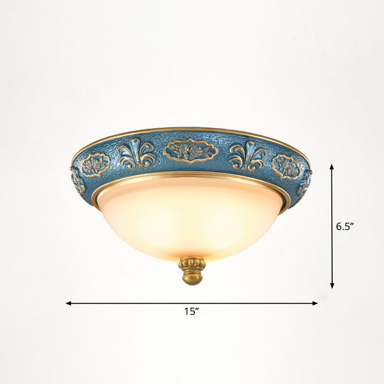 Vintage Frosted Glass Dome Flush - Mount Bedroom Ceiling Light 3 / Blue