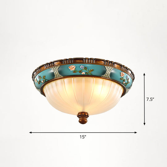 Vintage Frosted Glass Dome Flush-Mount Bedroom Ceiling Light 3 / Blue