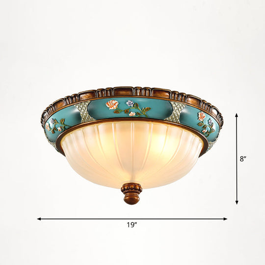 Vintage Frosted Glass Dome Flush - Mount Bedroom Ceiling Light 4 / Blue