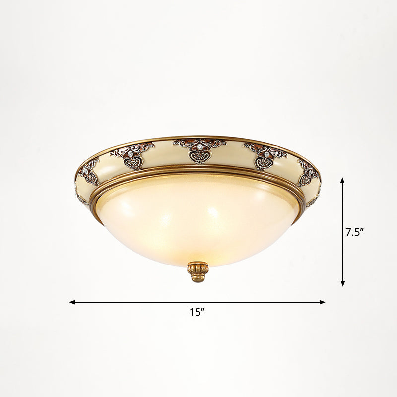 Vintage Frosted Glass Dome Flush-Mount Bedroom Ceiling Light 3 / Yellow-White