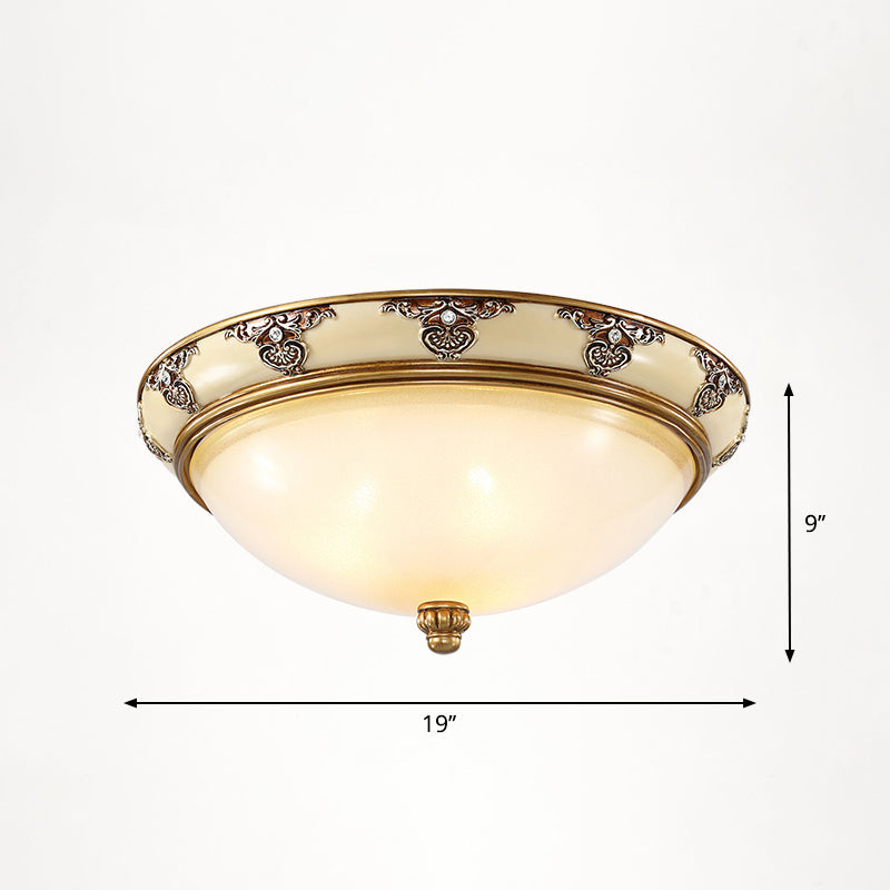Vintage Frosted Glass Dome Flush-Mount Bedroom Ceiling Light 4 / Yellow-White