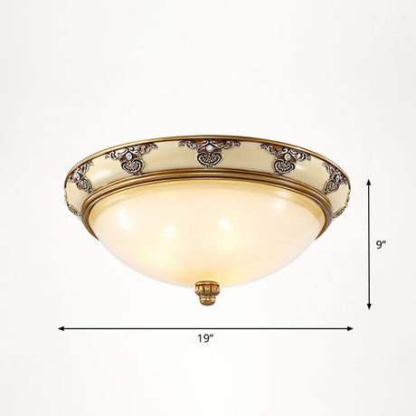 Vintage Frosted Glass Dome Flush-Mount Bedroom Ceiling Light 4 / Yellow-White