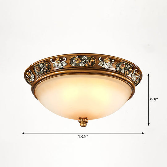 Vintage Frosted Glass Dome Flush-Mount Bedroom Ceiling Light 4 / Bronze