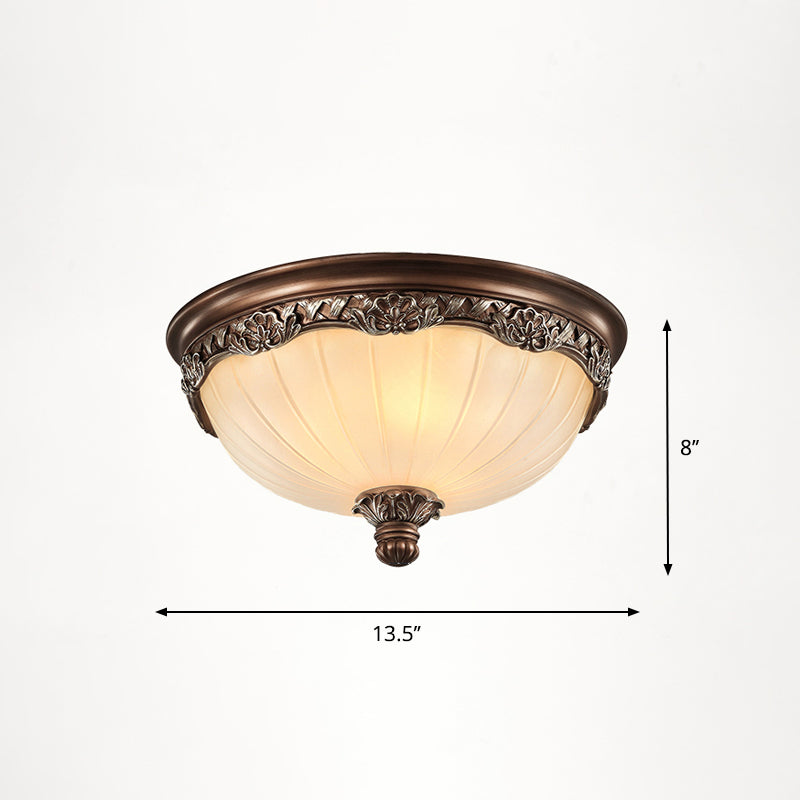 Vintage Frosted Glass Dome Flush-Mount Bedroom Ceiling Light 3 / Brown
