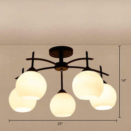 Minimalist Black Domed Flush Ceiling Light With Opal Glass For Living Room 5 /