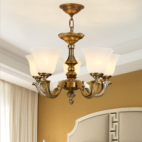 Frosted Glass Chandelier: Paneled Bell Pendant Light In Traditional Gold Design For Dining Rooms 5 /