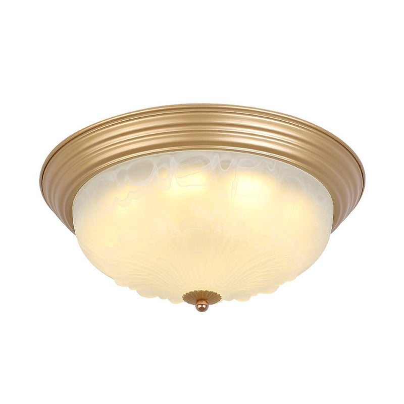 3 - Light Frosted Glass Flush Ceiling Light - Colonial Dome Style Ideal For Bedroom Flushmount