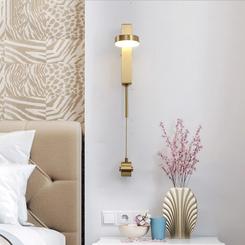 Minimalist L-Shaped Led Wall Sconce With Pull Chain For Living Room Lighting