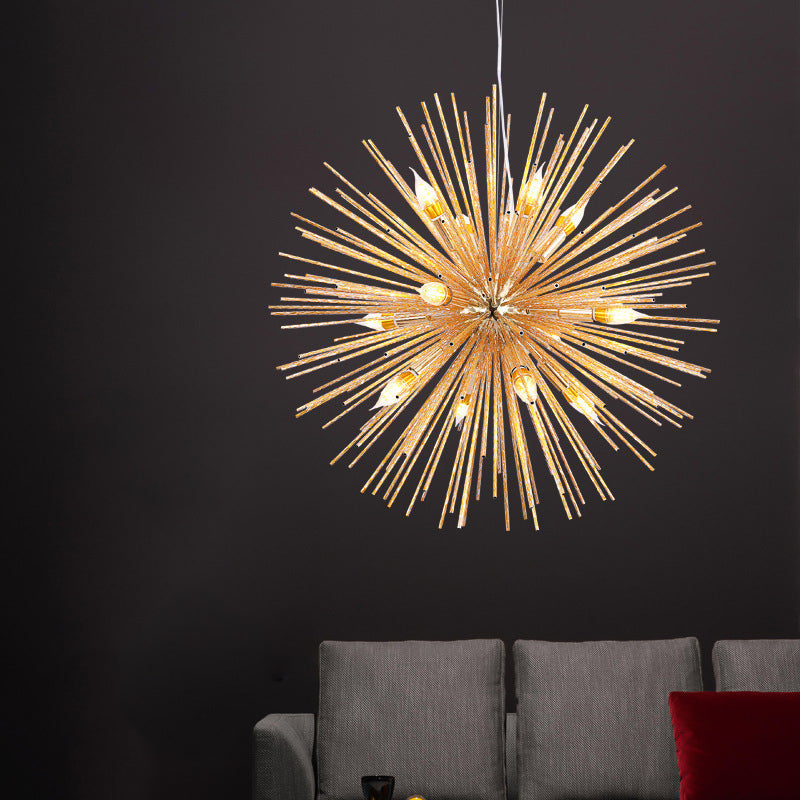 Modern Hedgehog Chandelier With Carved Metal Design For Living Room - Stylish Hanging Light Fixture
