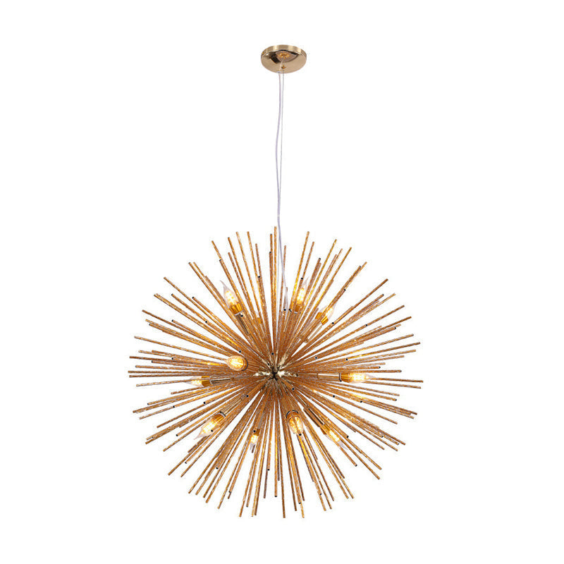 Modern Hedgehog Chandelier With Carved Metal Design For Living Room - Stylish Hanging Light Fixture