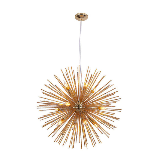 Modern Hedgehog Chandelier With Carved Metal Design For Living Room - Stylish Hanging Light Fixture