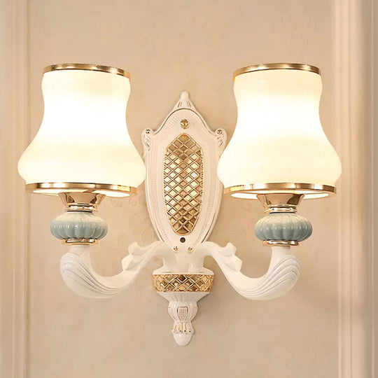 Minimalist Milky Glass Wall Sconce Light For Living Room In White