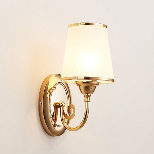 Gold Tapered Wall Sconce With Frosted White Glass - Simplicity Mount Lamp 1 /