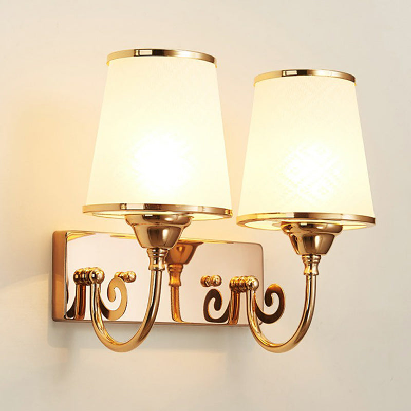 Gold Tapered Wall Sconce With Frosted White Glass - Simplicity Mount Lamp 2 /