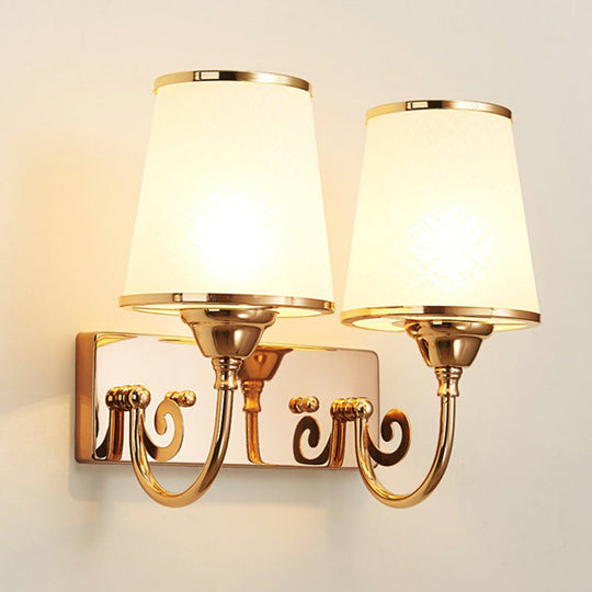 Gold Tapered Wall Sconce With Frosted White Glass - Simplicity Mount Lamp 2 /