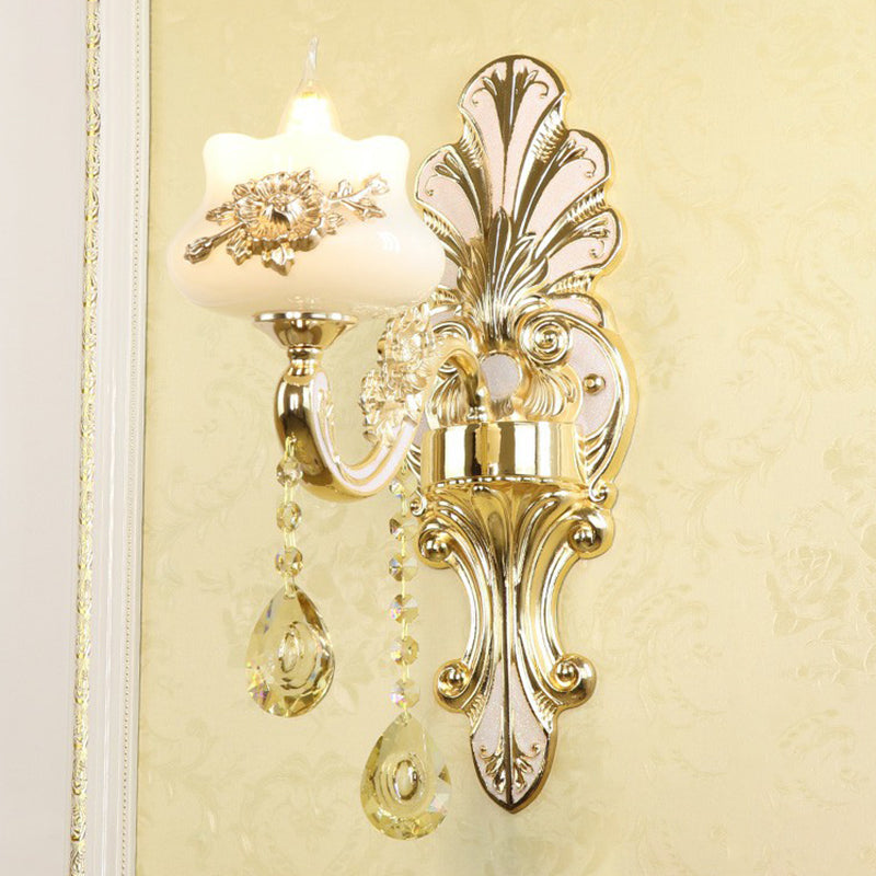 Flower Wall Sconce With Faux Jade Glass And Crystal Drops In Silver 1 / Lace