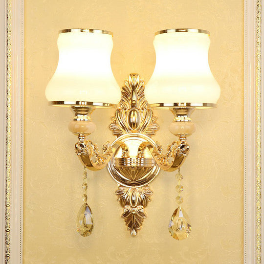 Faux Candle Sconce Traditional Metal Wall Lamp With Shade And Crystal Drop Elegant Lighting Fixture